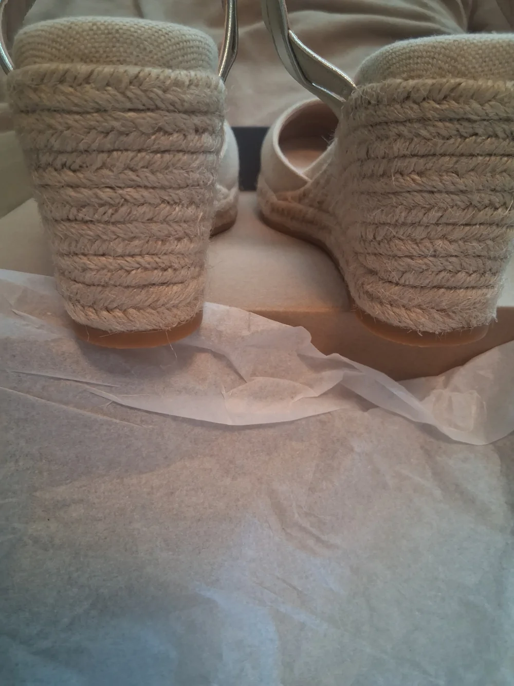 Cole Haan Beige Espadrille Wedge with Metallic Silver Ankle Strap - Picture 9 of 11